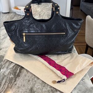 Tory Burch Black T Stitched Tote Bag